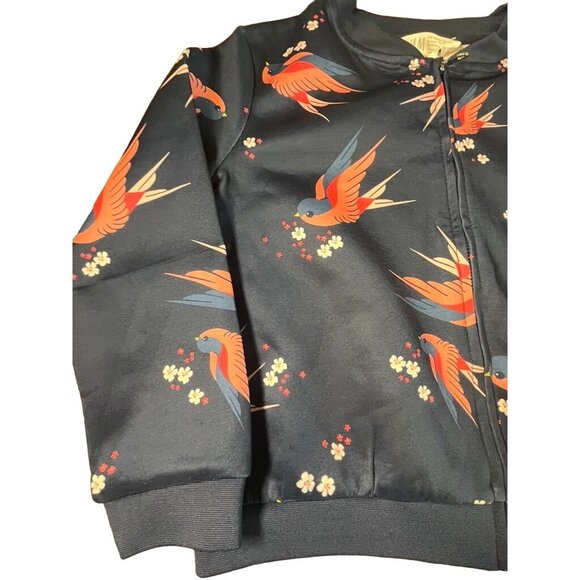 H&M Jacket Kid 4 Blue Mock Neck Floral Full Zip Pink Bird Festive Holiday School - Picture 3 of 10